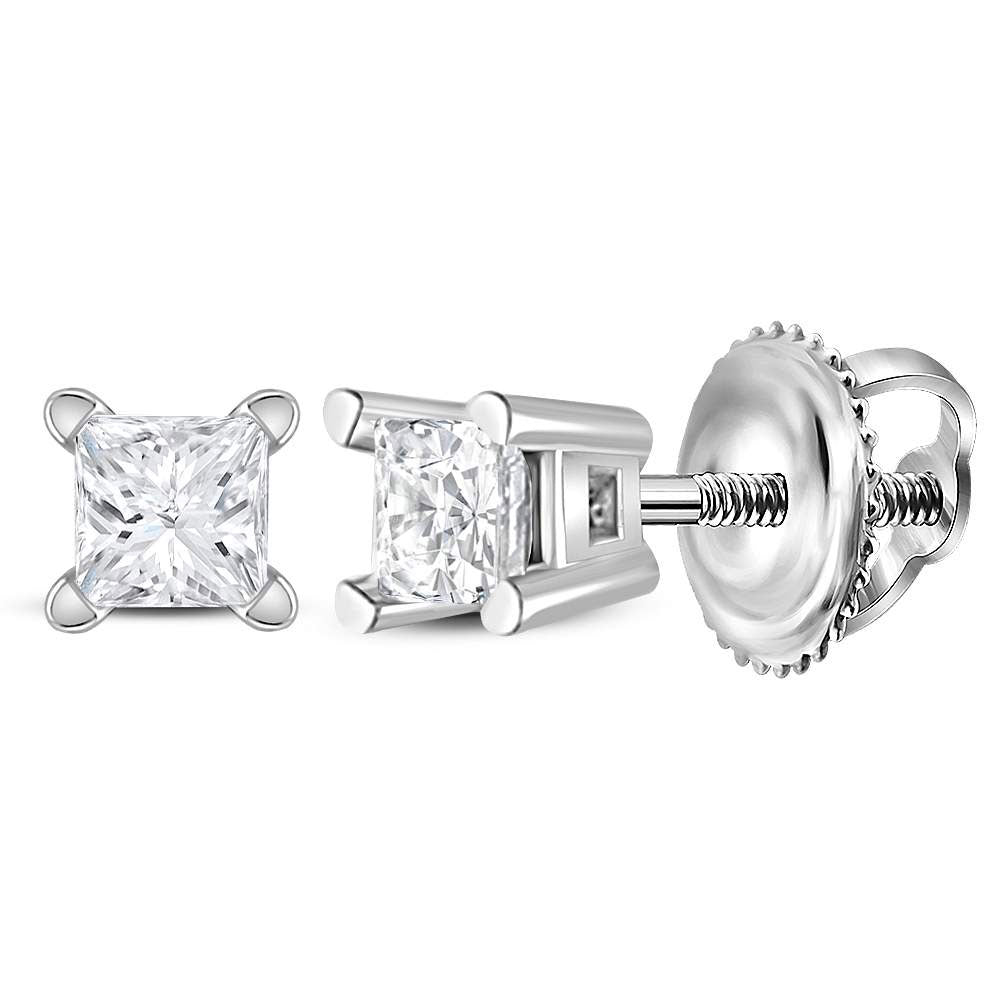 14Kt White Gold 1/6Ct-(Exce) Princess Diam Stud Solitaire Earring (0.27 grams)