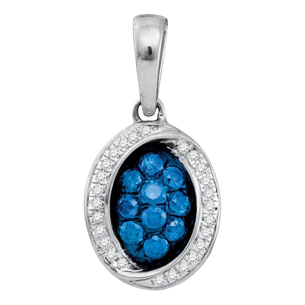 10Kt White Gold 1/3Ctw-Dia Micro-Pave Blue Pendant (1.11 grams)