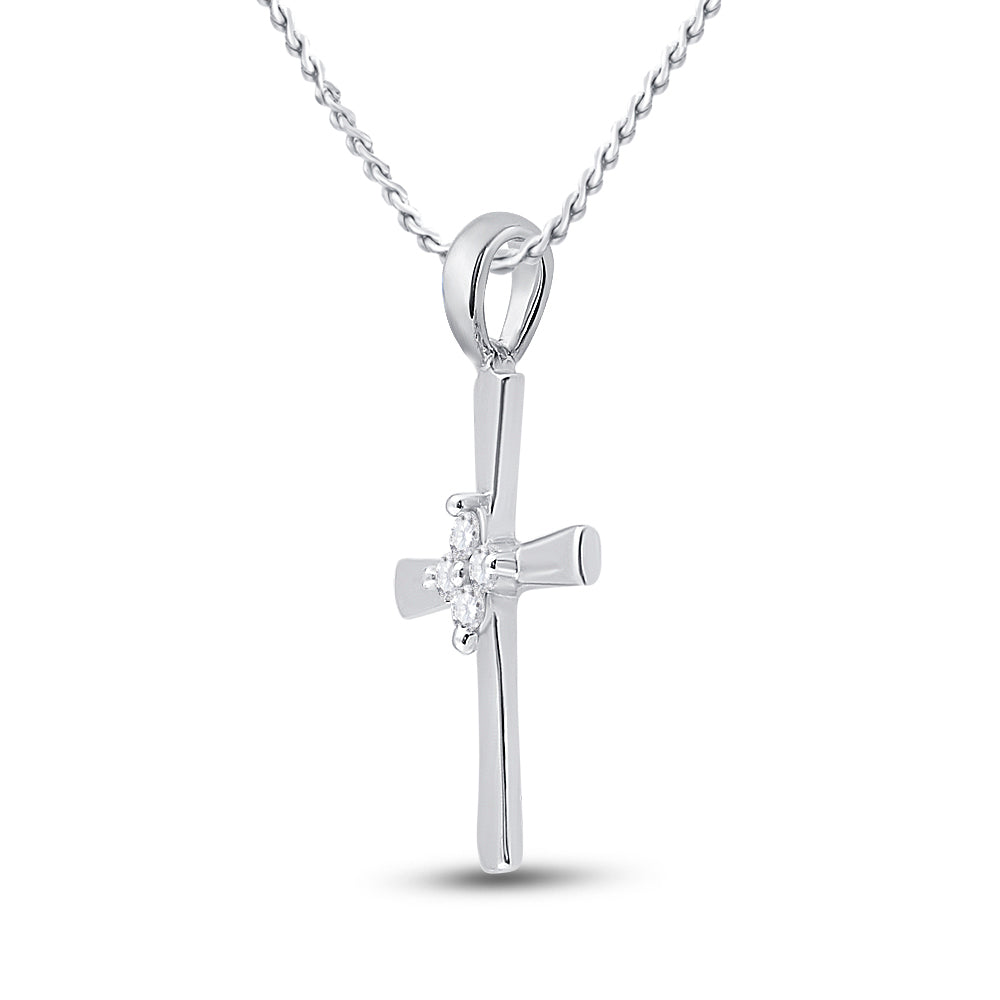 10Kt White Gold 1/20Ctw-Dia Cn Cross Pendant (0.45 grams)
