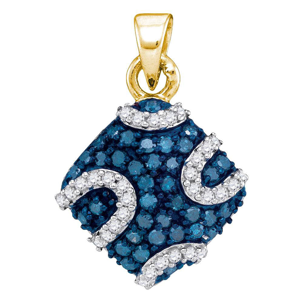 10Kt Yellow Gold 1/2Ctw-Dia Micro-Pave Blue Pendant (1.64 grams)