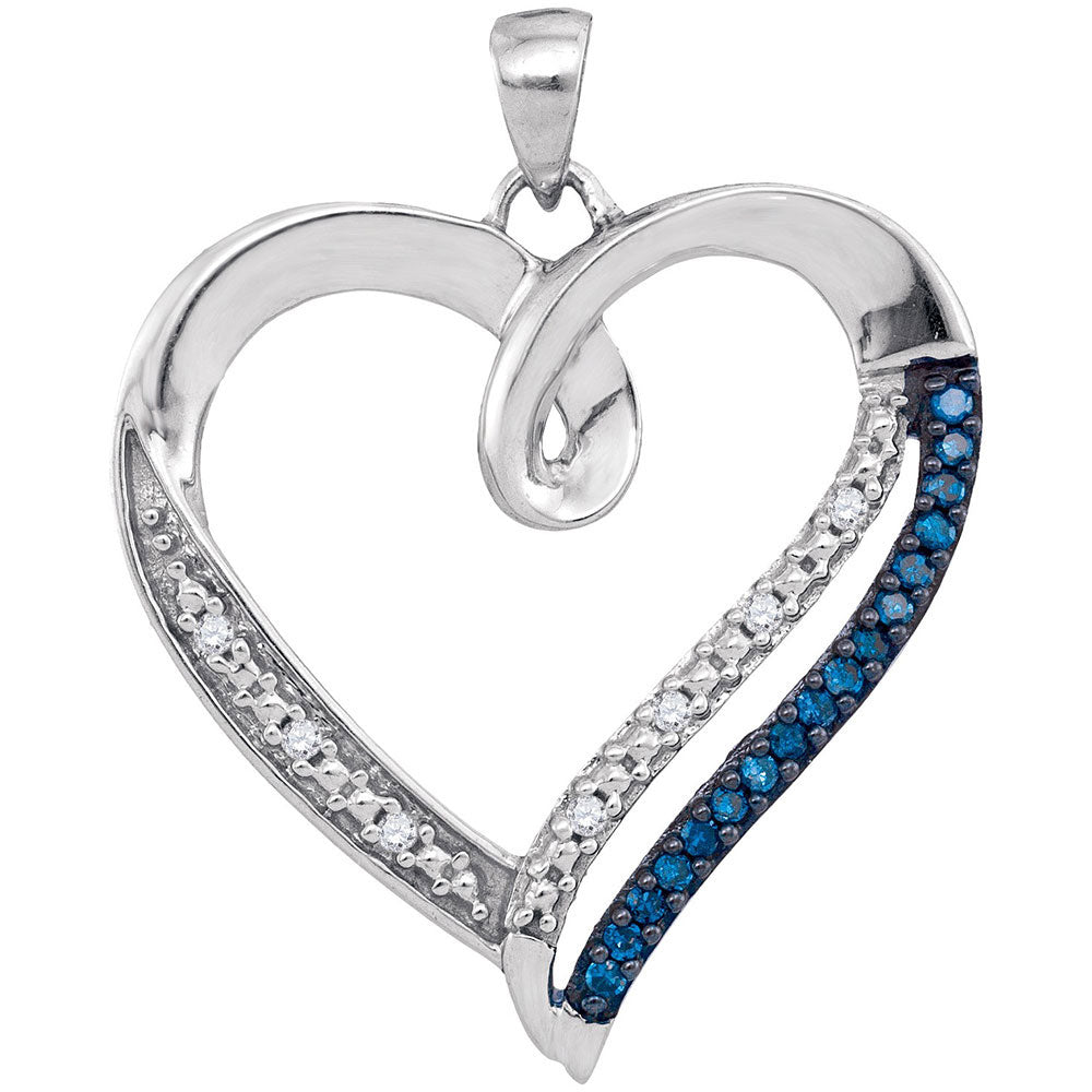 10Kt White Gold 1/6Ctw-Dia Fashion Blue Heart Pendant (2.93 grams)