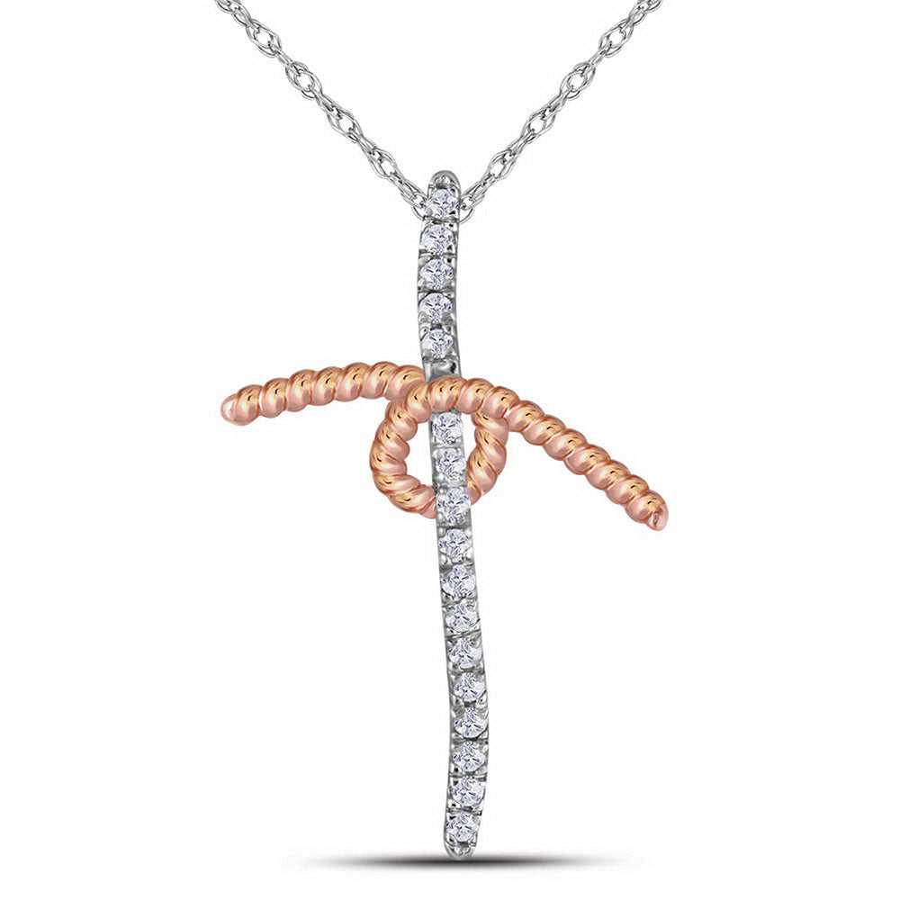 10Kt Two-Tone Gold 1/12Ct-Dia Cross Pendant (0.43 grams)