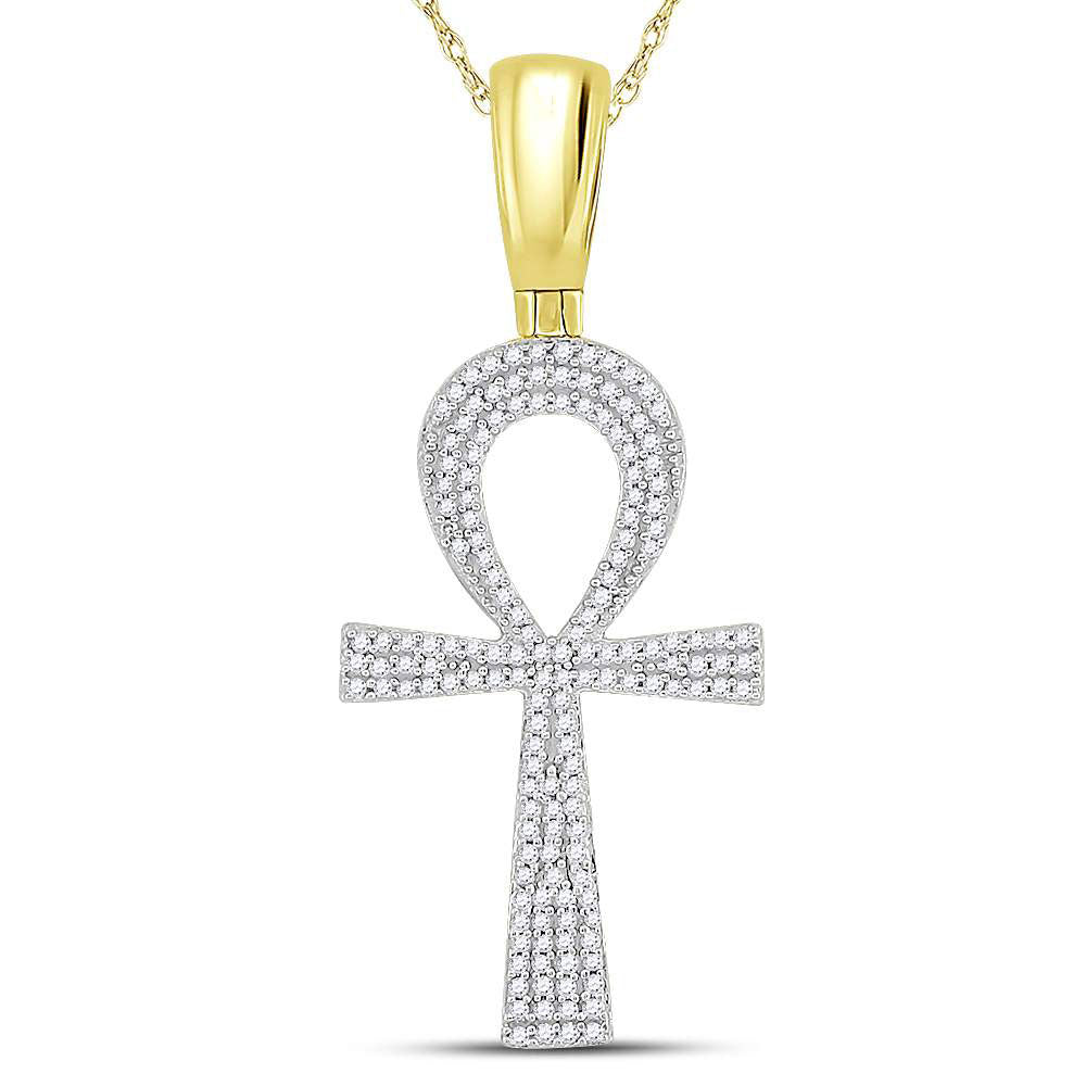Gold Ankh Cross Charm Pendant 1/2 Cttw Round Natural Diamond Mens (2.98 grams)