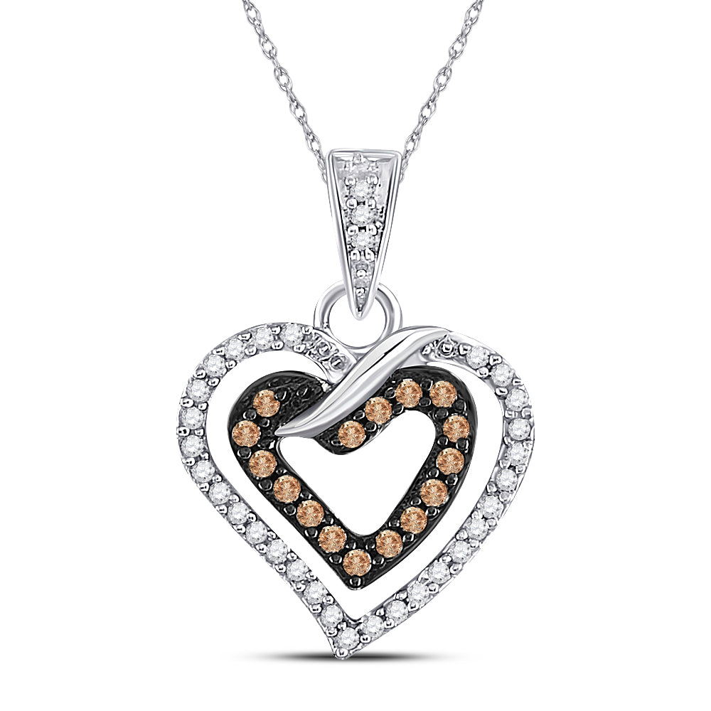 10Kt White Gold 1/4Ctw-Dia Natural Brown Heart Pendant (1.59 grams)