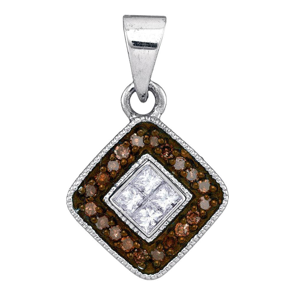 10Kt White Gold 1/5Ctw-Dia Natural Brown Gift Pendant (0.94 grams)