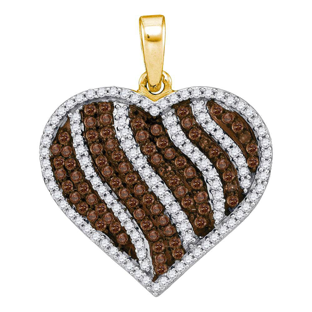 10Kt Yellow Gold 1 1/2Ctw-Dia Micro-Pave Brown Pendant (2.62 grams)