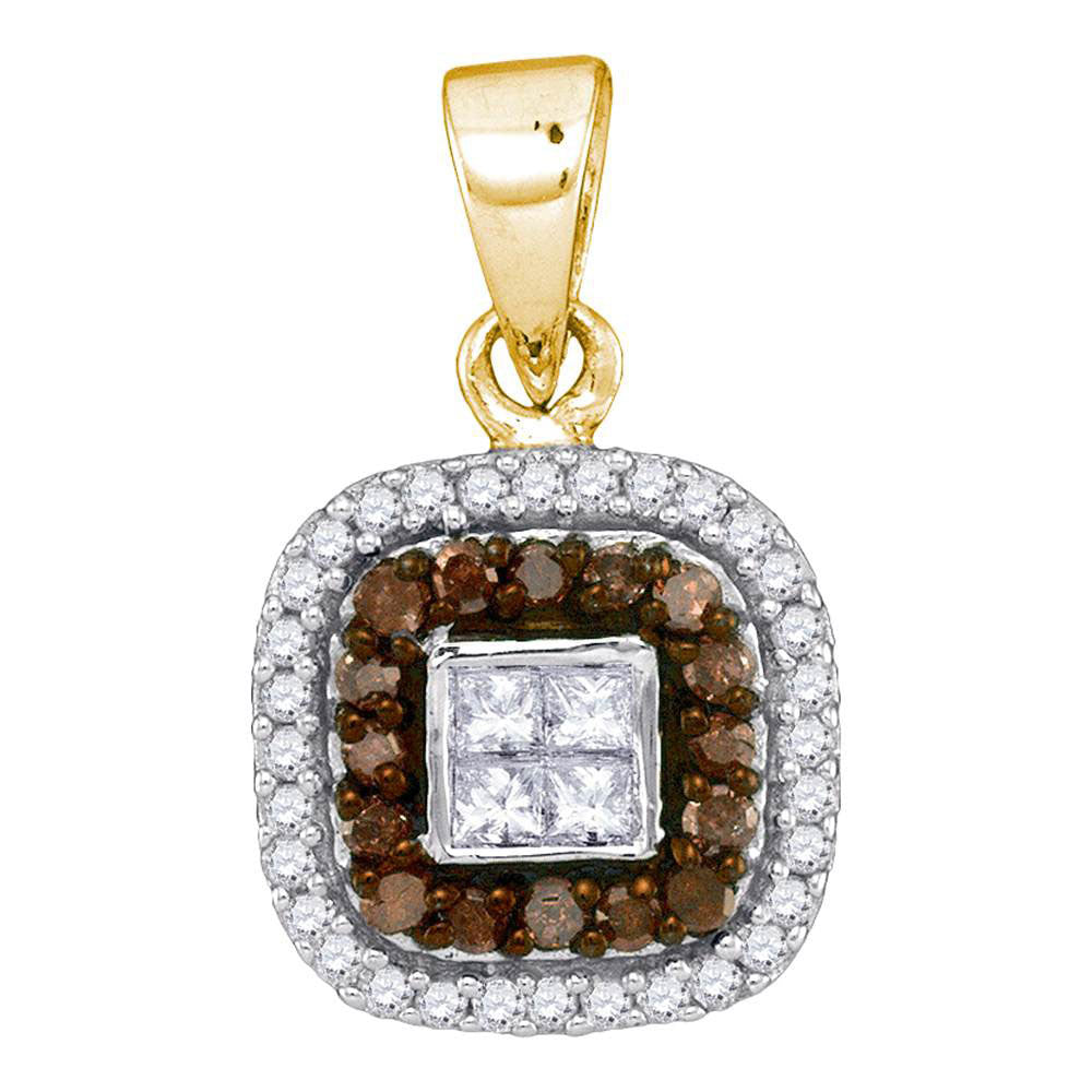 10Kt Yellow Gold 1/3Ctw-Dia Micro-Pave Brown Pendant (1.09 grams)