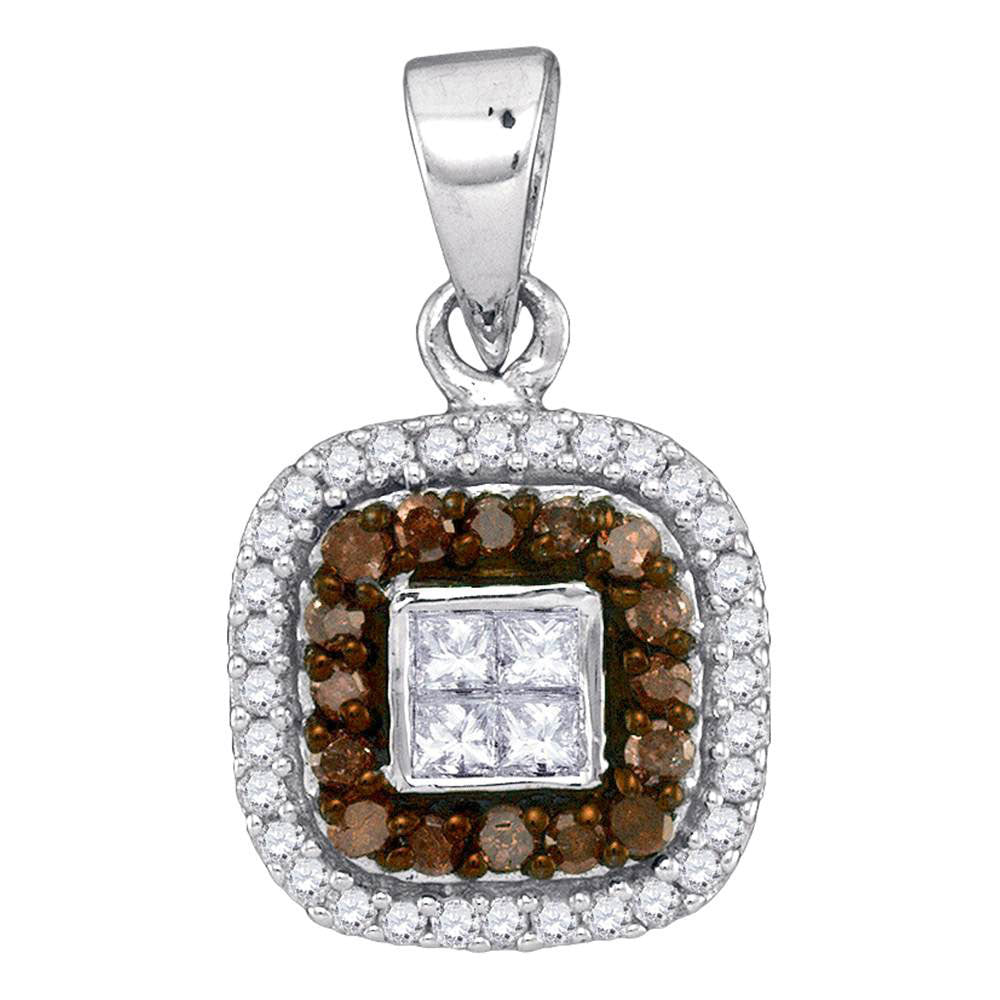 10Kt White Gold 1/3Ctw-Dia Micro-Pave Brown Pendant (1.07 grams)