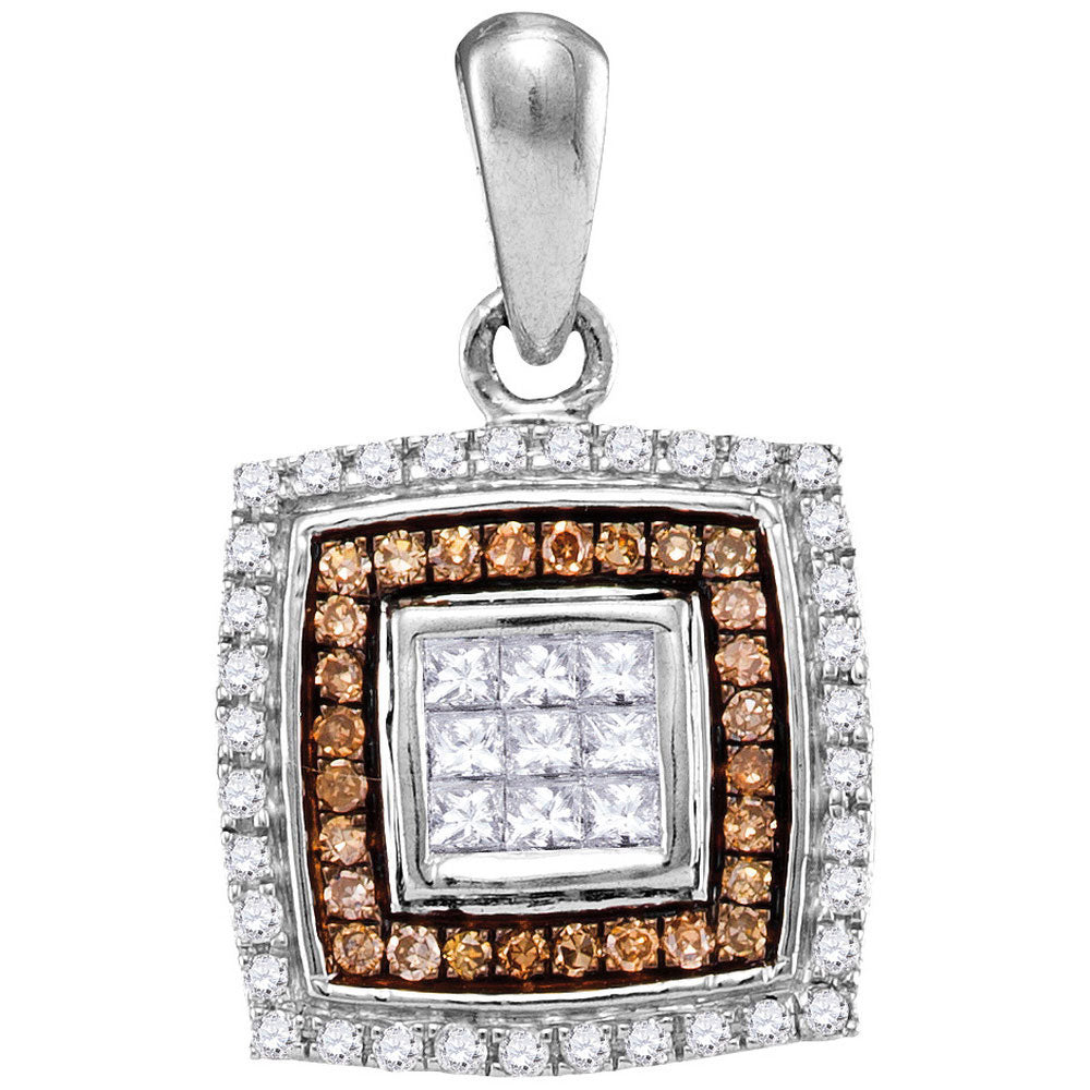10Kt White Gold 1/3Ctw-Dia Fashion Brown Pendant (1.52 grams)
