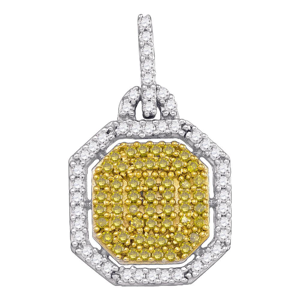 10Kt White Gold 1/2Ctw-Dia Yellow Micro-Pave Pendant (1.57 grams)
