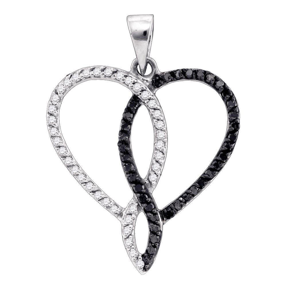 10Kt White Gold 1/3Ct-Dia Heart Black Pendant (1.3 grams)