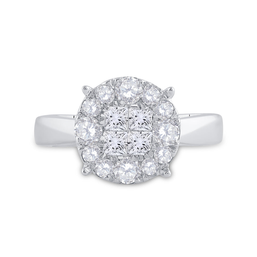 14Kt White Gold Womens Princess Diamond Cluster Bridal Wedding Engagement Ring 1.00 Cttw (4.64 grams)