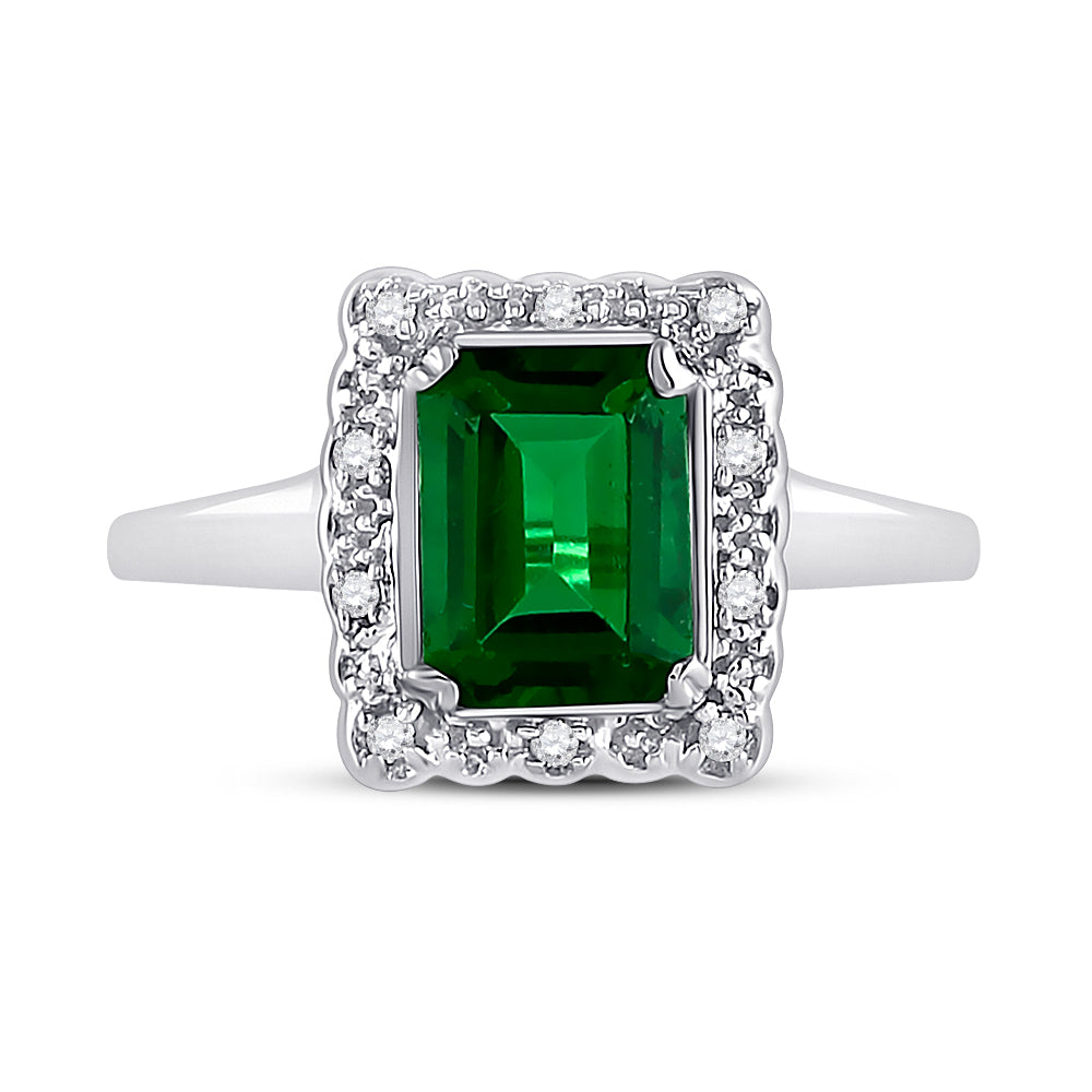 10Kt White Gold Womens Emerald Lab-Created Emerald Solitaire Ring 1-4/5 Cttw (3.18 grams)