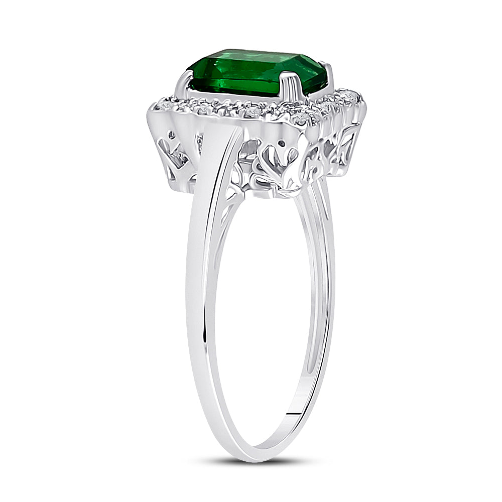 10Kt White Gold Womens Emerald Lab-Created Emerald Solitaire Ring 1-4/5 Cttw (3.18 grams)