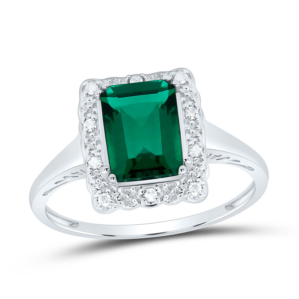 10Kt White Gold Womens Emerald Lab-Created Emerald Solitaire Ring 1-4/5 Cttw (3.18 grams)