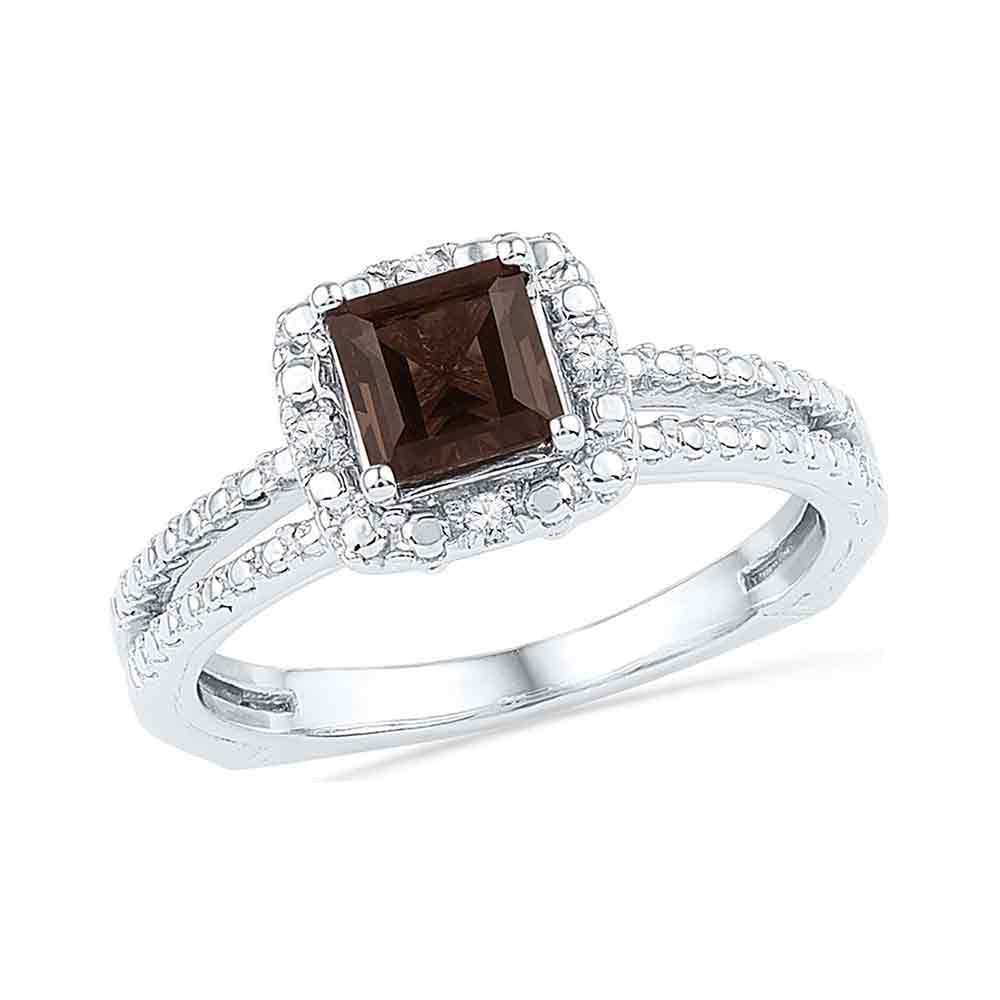 10Kt White Gold 0.03Ctw-Dia 3/4Ct-Sq Gemstone Lab Created Ring (4.09 grams)