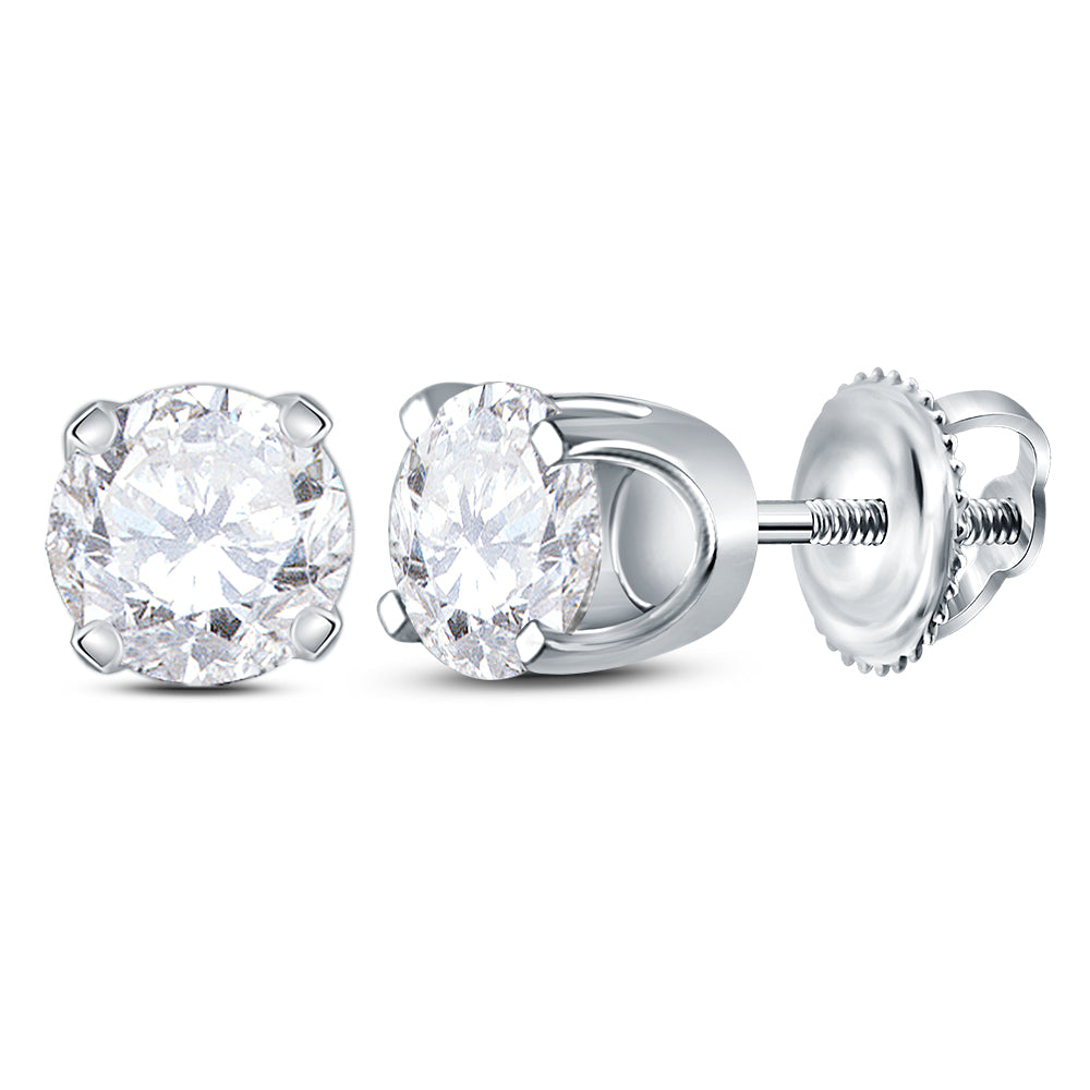 14Kt White Gold 7/8Ct (Sup) Diamond Round Stud Solitaire Earring