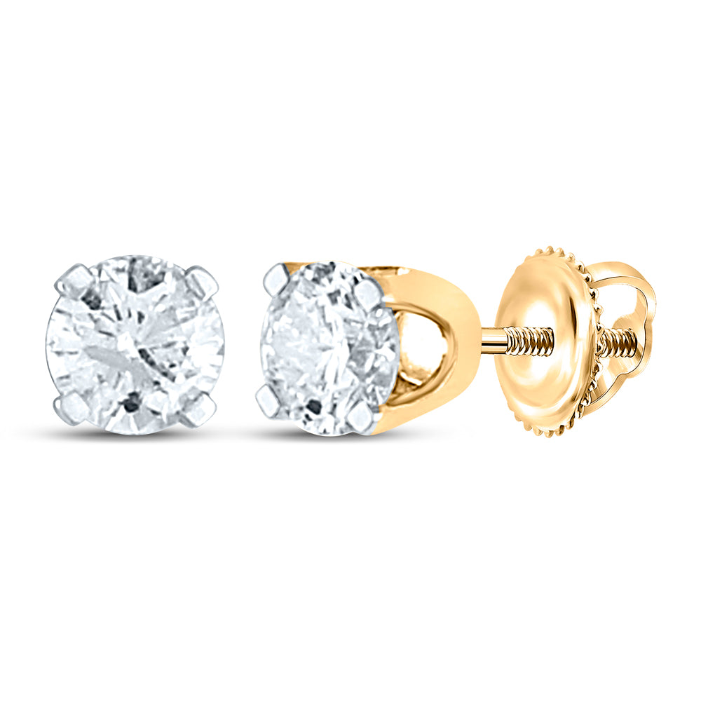 14Kt Yellow Gold Unisex Round Diamond Solitaire Stud Earrings 7/8 Cttw (0.53 grams)
