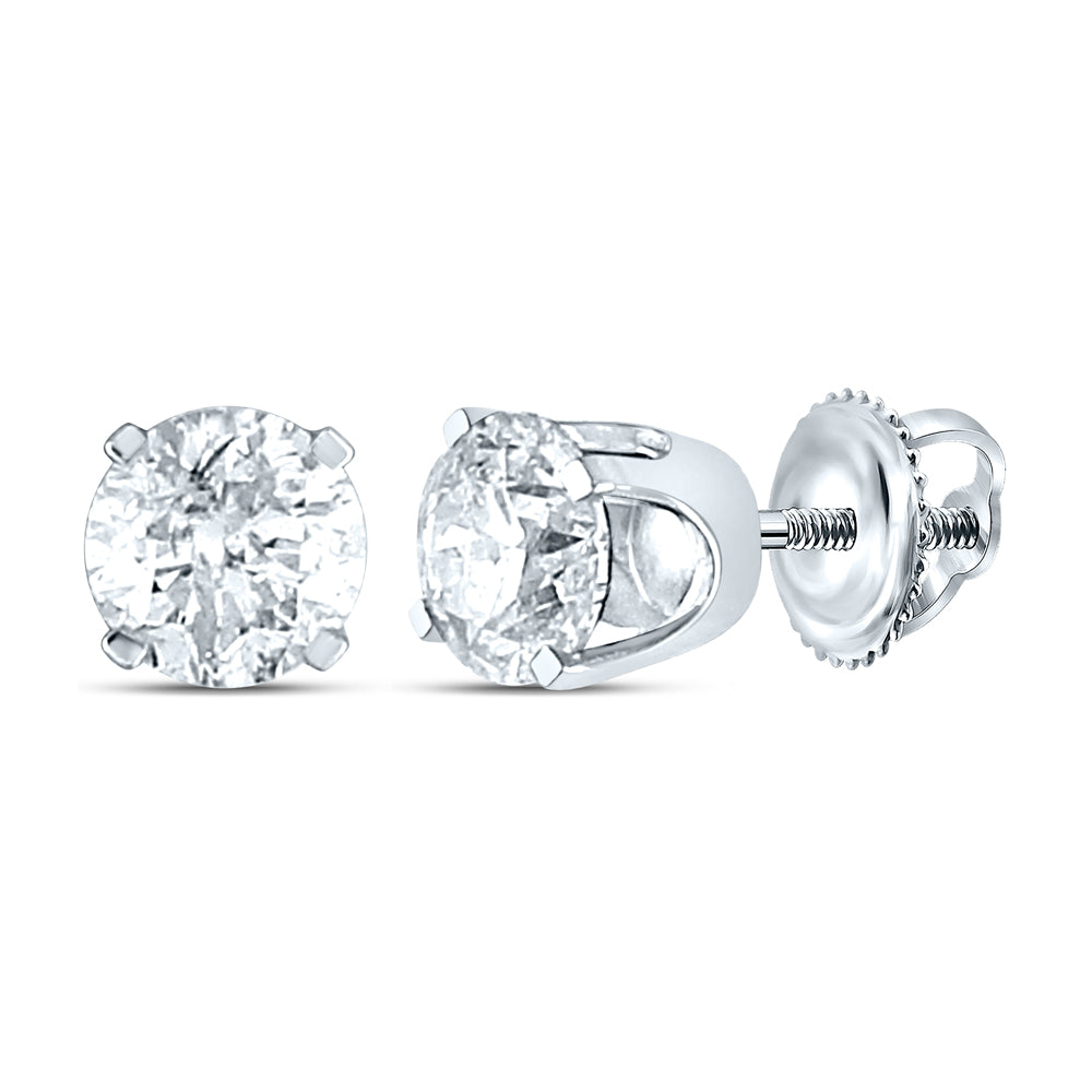 14Kt White Gold 1 Ct-Dia Round Studs (Prem) Solitaire Earring