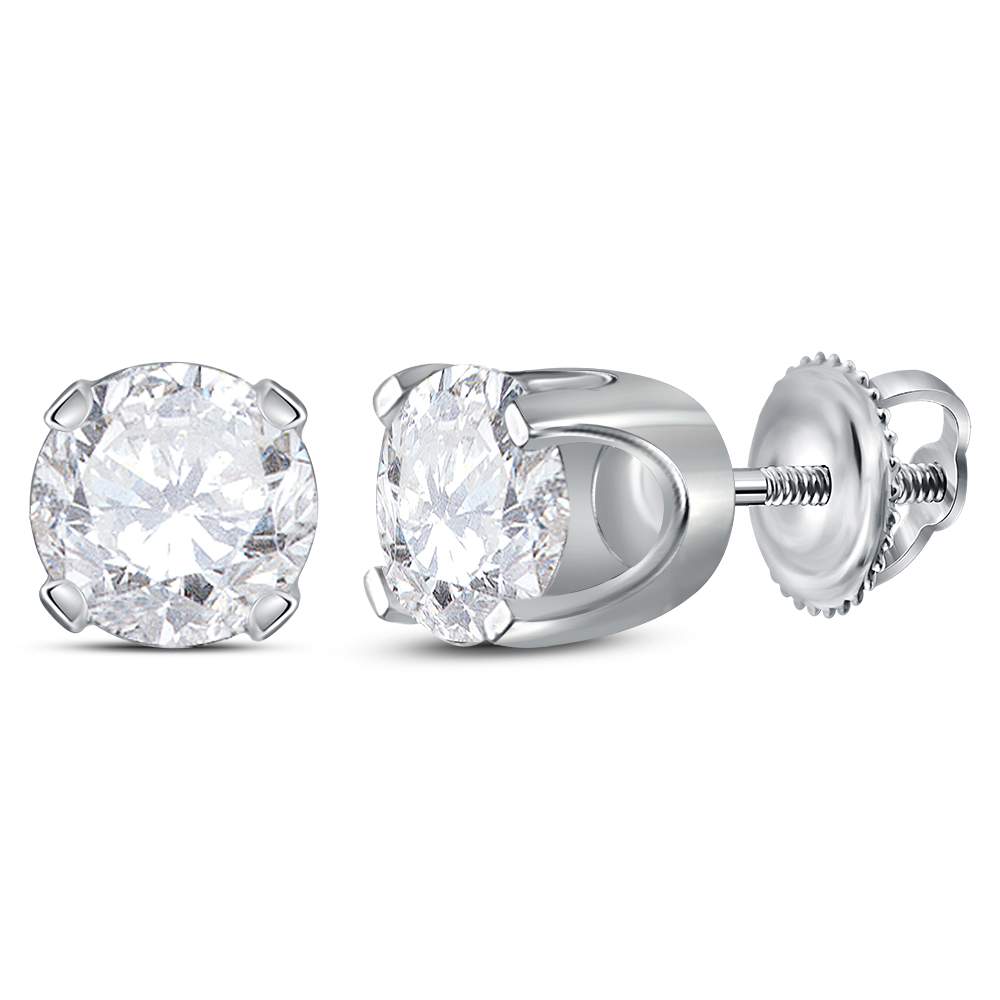 14Kt White Gold 1 3/8Ct-Diamond Rd-Ear (Prem) Solitaire Earring (0.52 grams)