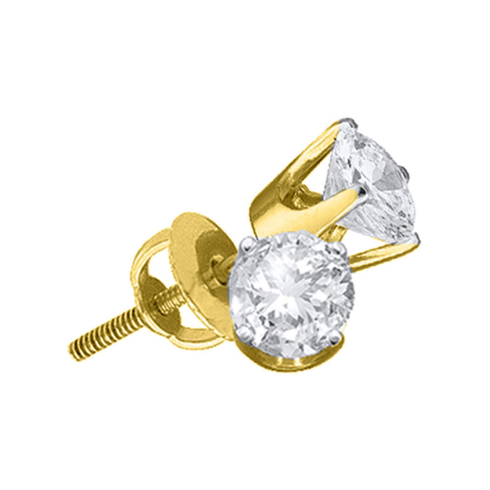 14Kt Yellow Gold 1 3/8Ct-(Prem) Diamond Round Studs Solitaire Earring (0.82 grams)