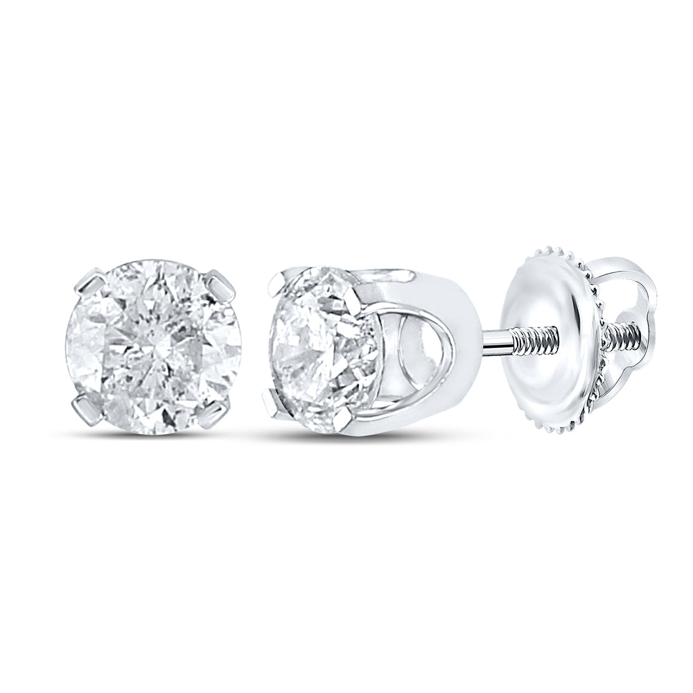14Kt White Gold Unisex Round Diamond Solitaire Stud Earrings 1-3/8 Cttw (0.81 grams)