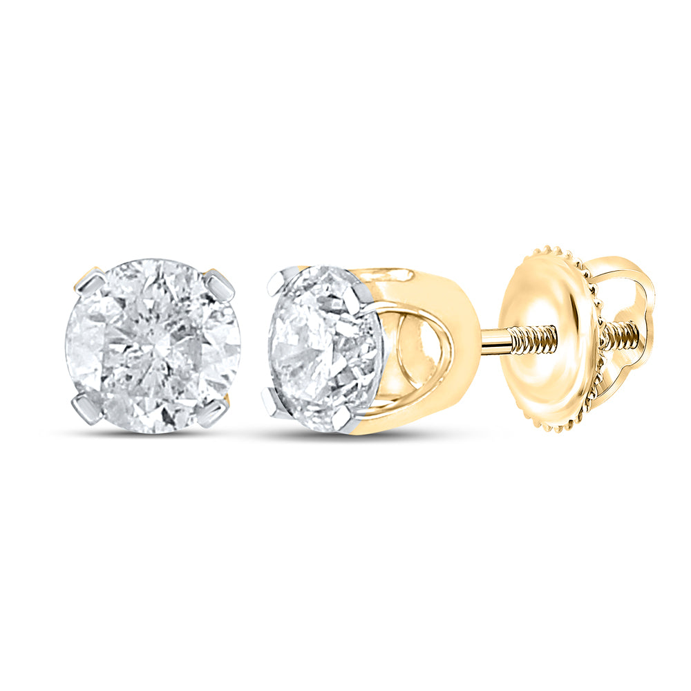 14Kt Yellow Gold 1 3/8Ct-Diamond Round-Studs (Sup) Solitaire Earring (0.82 grams)