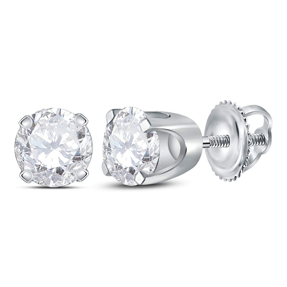 14Kt White Gold Unisex Round Diamond Solitaire Stud Earrings 3/4 Cttw (0.53 grams)