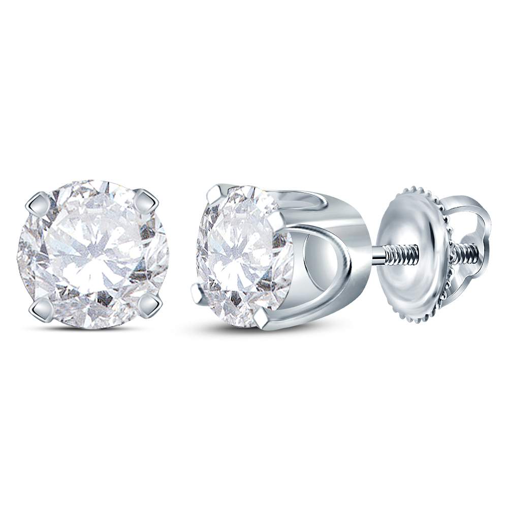 14Kt White Gold 1 Ct-Diamond Round-Studs (Exc) Solitaire Earring X (0.55 grams)