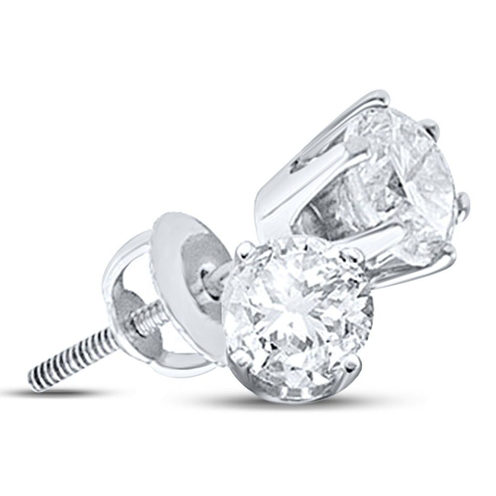 14Kt White Gold 2 Ct-(Excellent) Round Diamond Studs Solitaire Earring (1.64 grams)