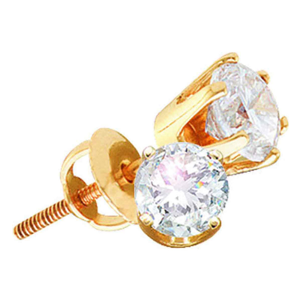 14Kt Yellow Gold 2 Ct-(Excellent) Round Diamond Studs Solitaire Earring