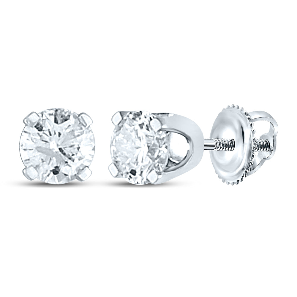 14Kt White Gold 3/4Ct-(Fine) Round Studs Solitaire Earring