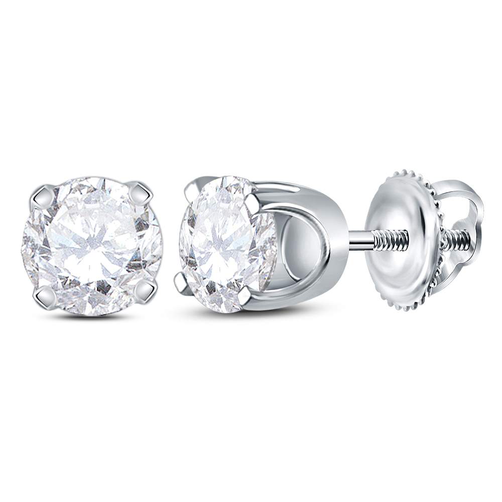 14Kt White Gold 7/8Ct-(Fine) Round Diam Solitaire Earring Studs (0.55 grams)