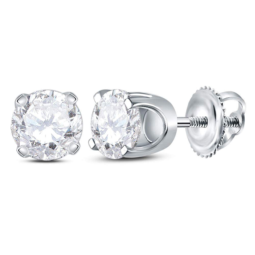 14Kt White Gold 7/8Ct-(Fine) Round Diam Solitaire Earring Studs (0.55 grams)