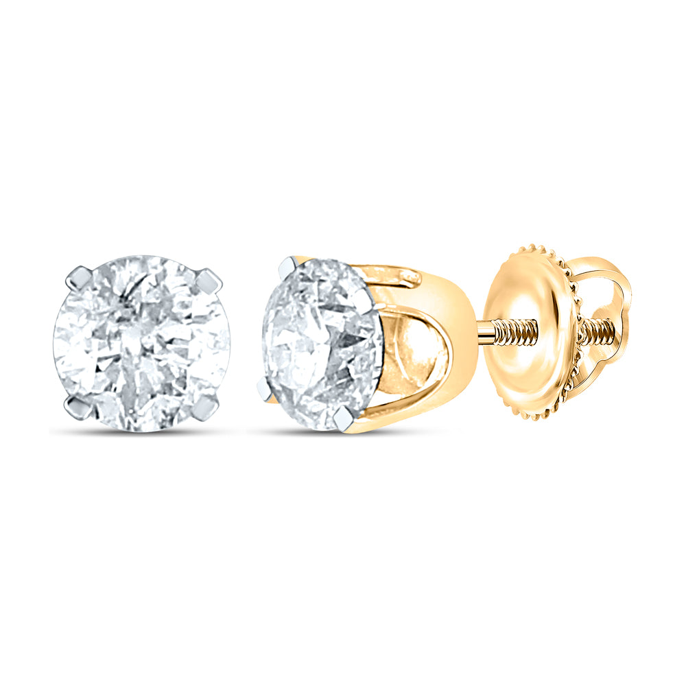 14Kt Yellow Gold 1 Ct-(Fine) Rd-Diam Studs Solitaire Earring