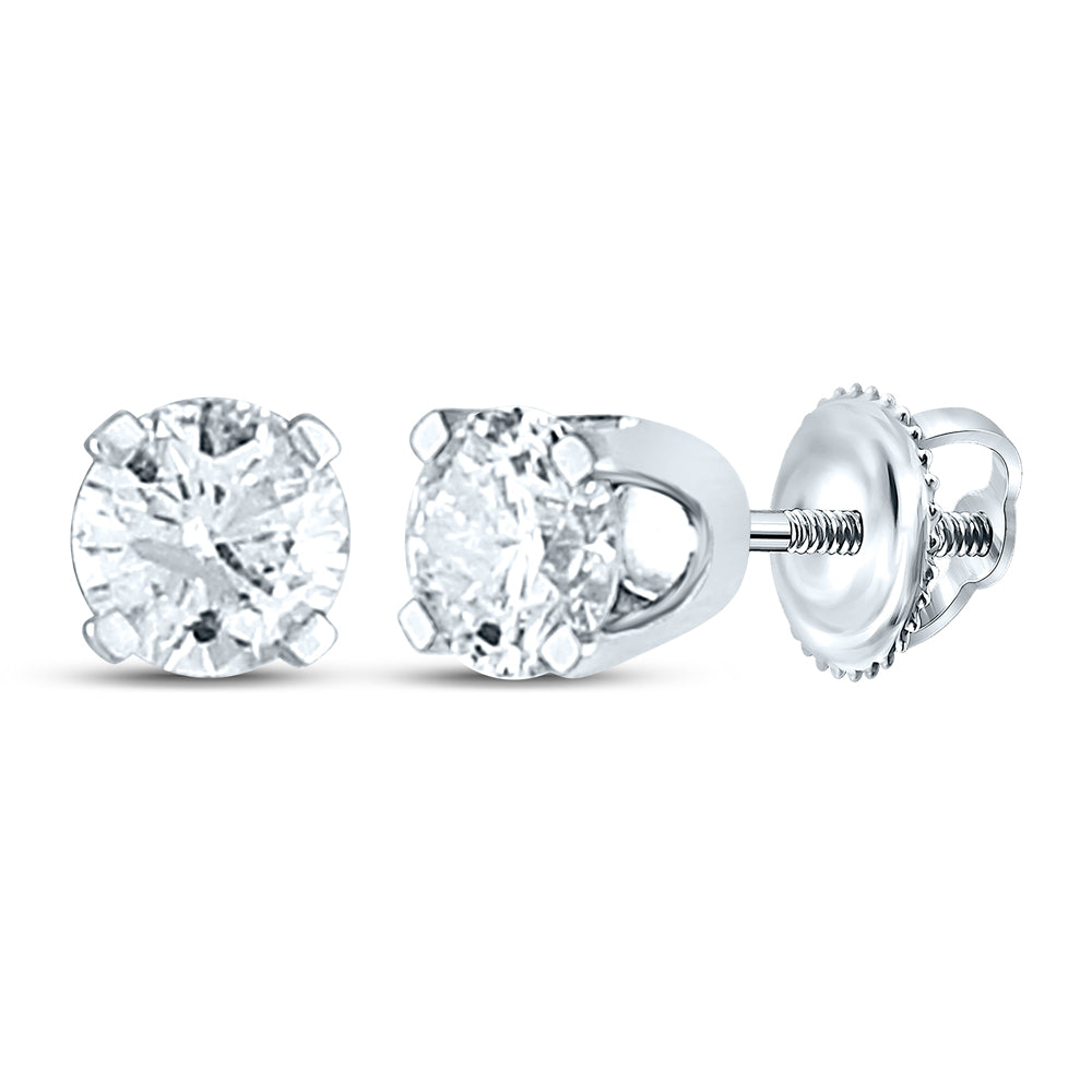 14Kt White Gold 3/4Ctdia Round Studs (Plt+) Solitaire Earring (0.51 grams)