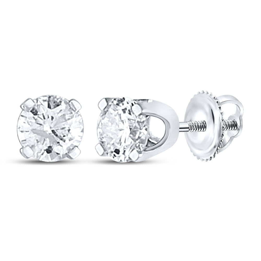 14Kt White Gold 1/2Ctdia Round Studs (Plt+)Solitaire Earring