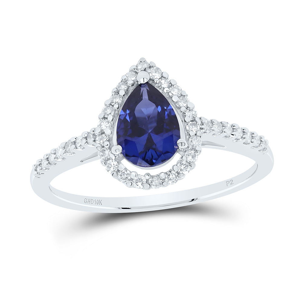 10Kt White Gold Womens Pear Lab-Created Blue Sapphire Teardrop Ring 1.00 Cttw (2.24 grams)