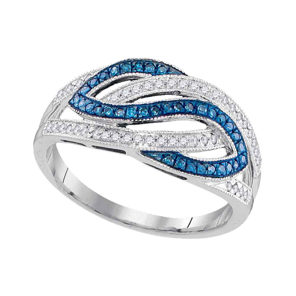 10Kt White Gold 1/4Ct-Dia Micro-Pave Blue Ring (2.58 grams)