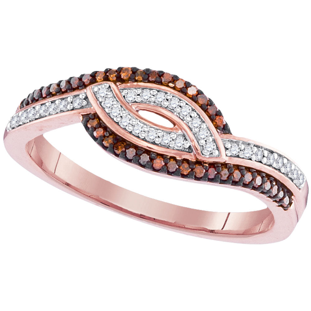 10Kt Rose Gold 1/5Ctw-Dia Micro-Pave Red Ring (2.25 grams)