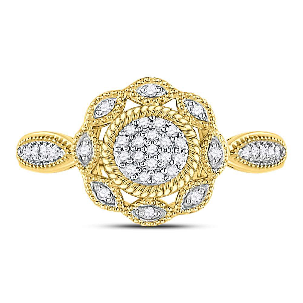10Kt Yellow Gold Womens Round Diamond Milgrain Cable Cluster Ring 1/8 Cttw (2.63 grams)