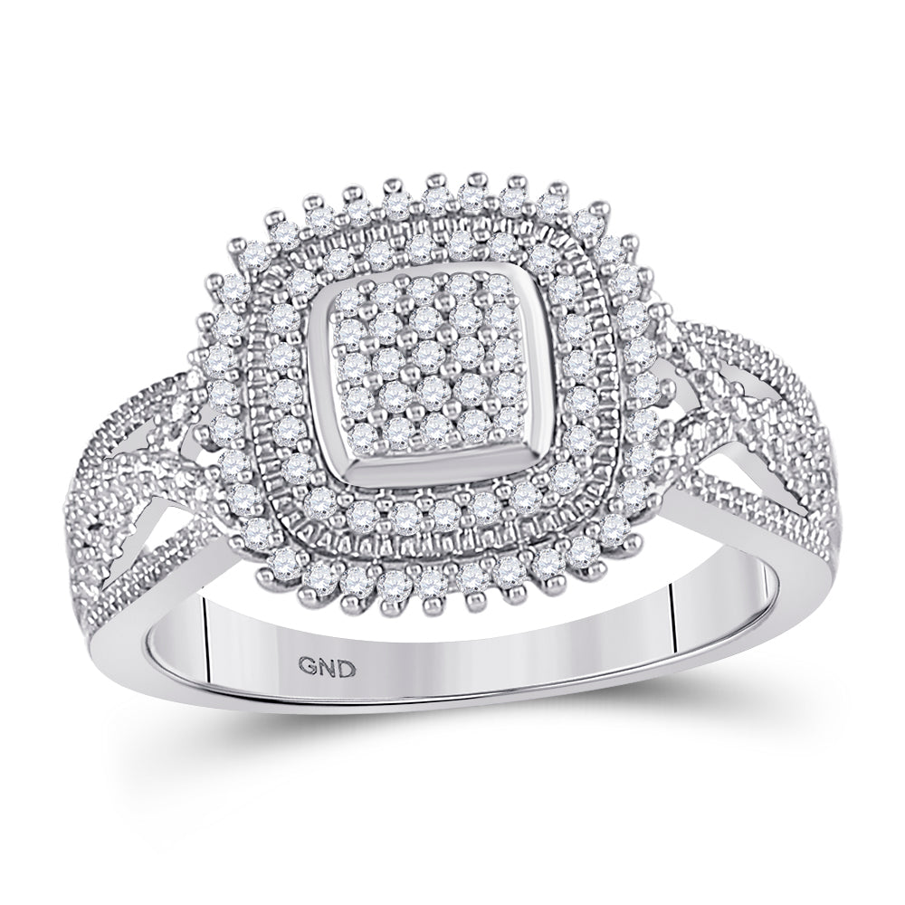 10Kt White Gold Womens Round Diamond Square Frame Cluster Ring 1/4 Cttw (3.75 grams)