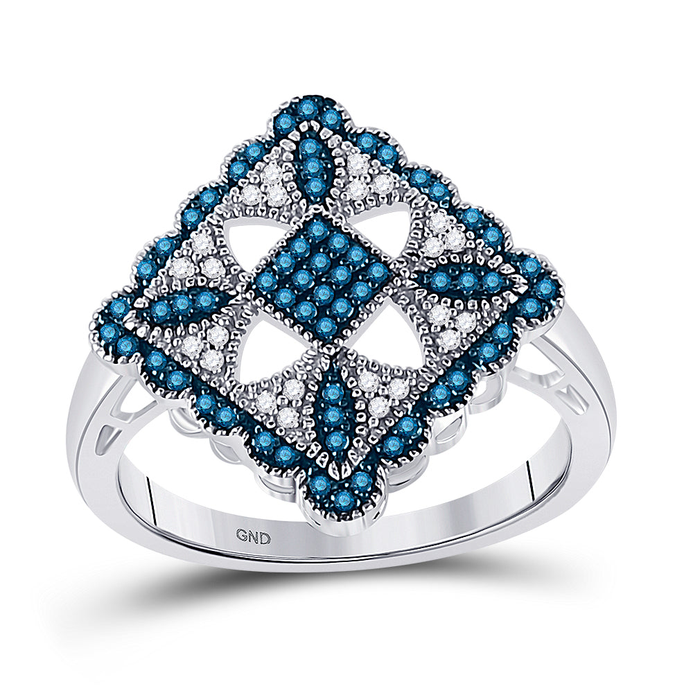 10Kt White Gold 1/4Ct-Dia Micro-Pave Blue Ring (3.16 grams)