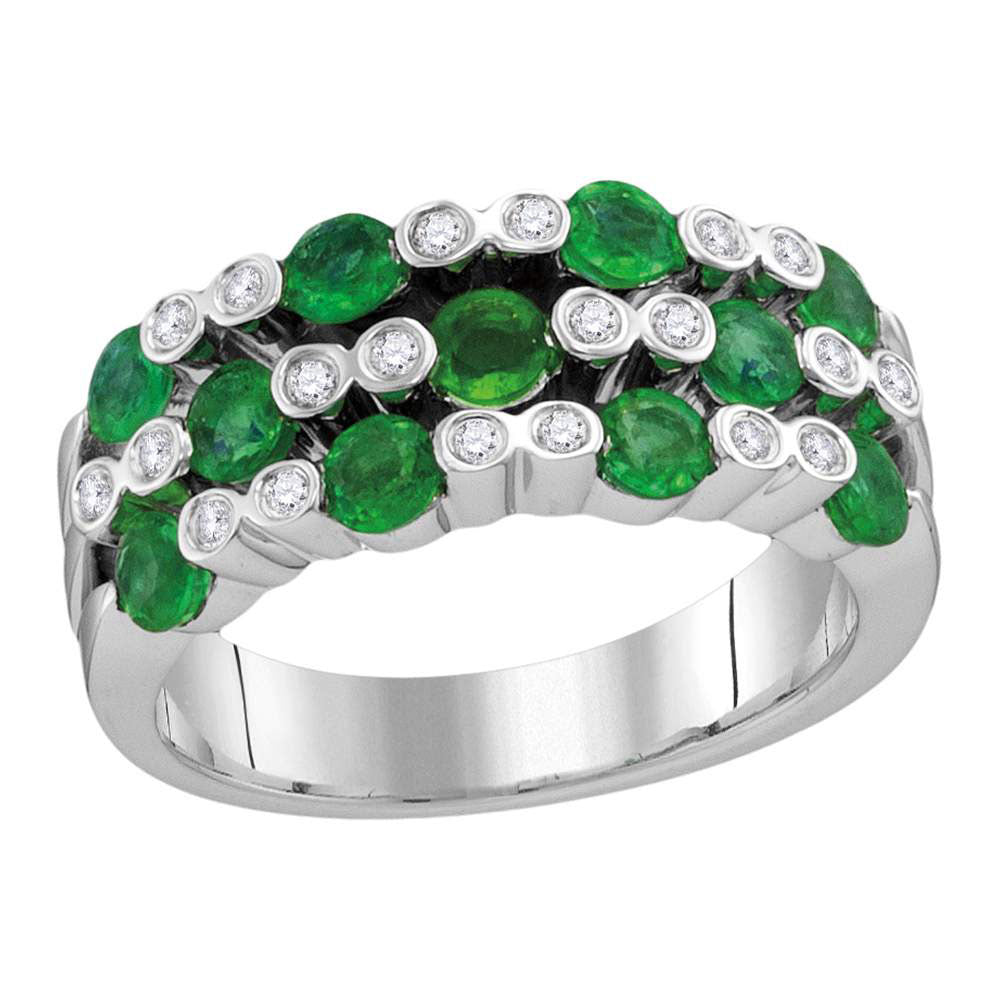 18Kt White Gold 1/8Ctw-Diamond 1 1/4Ct-Eme Natural Gem Ring (6.59 grams)