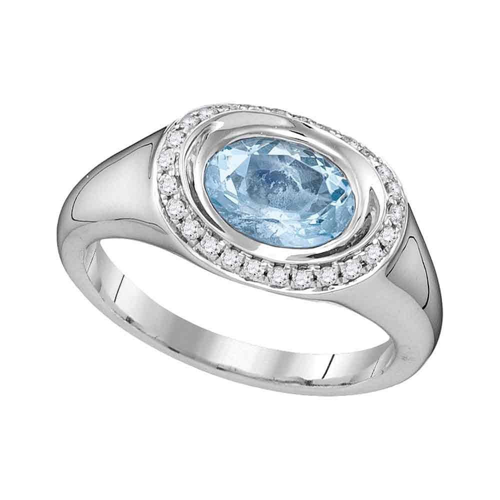 14Kt White Gold 1/6Ctw-Dia 7/8(Min)Ct Aqua Natural Gem Ring (4.69 grams)