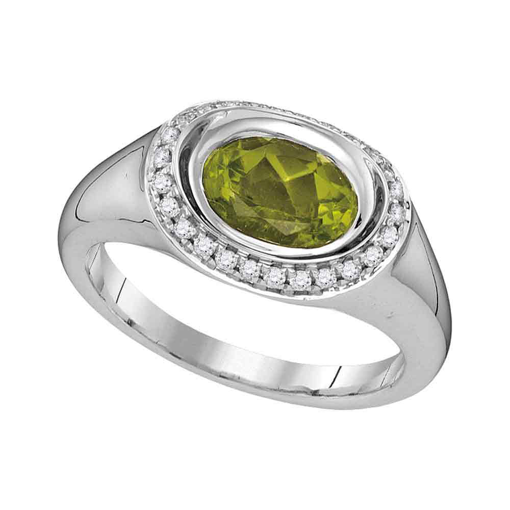 14Kt White Gold 1/6Ctw-Dia 1 (Min)Ct Peridot Natural Gem Ring (4.72 grams)