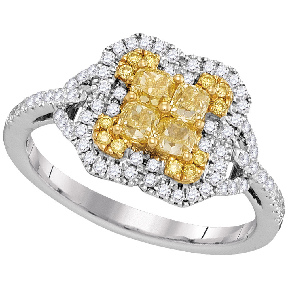 18Kt White Gold 1 Ctw-Dia Amarillo Natural Yellow Diamond Ring (4.64 grams)