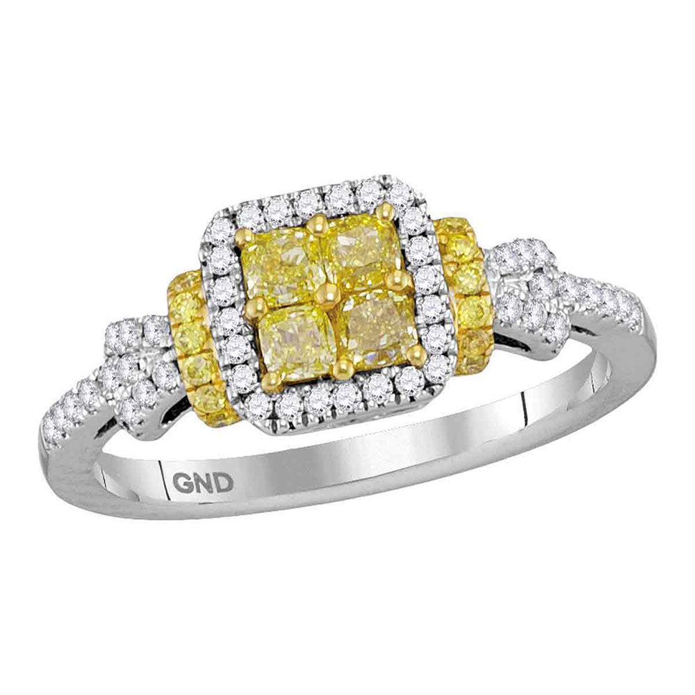 18Kt White Gold 3/4Ctw-Dia Amarillo Natural Yellow Diamond Ring (4.03 grams)