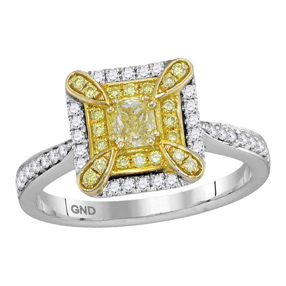 18Kt White Gold 5/8Ctw-Dia Amarillo Natural Yellow Diamond Ring (4.81 grams)