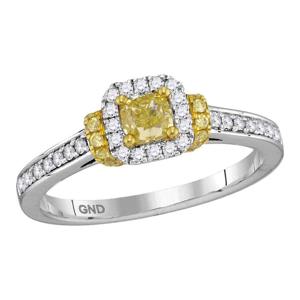 18Kt White Gold 7/8Ctw-Dia Amarillo Natural Yellow Diamond Ring (5.06 grams)